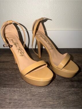 Beige Platform Ankle-Strap High Heels by London Rag